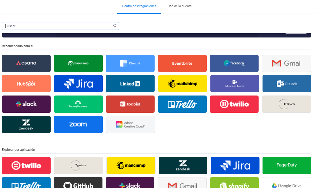 Algunas de las integraciones disponibles