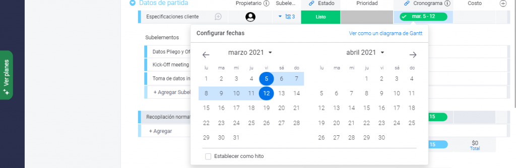 Cómo empezar con monday.com en cinco pasos: columna cronograma