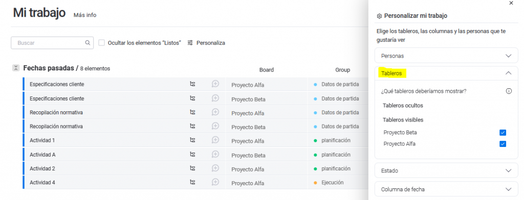 personalizar tableros