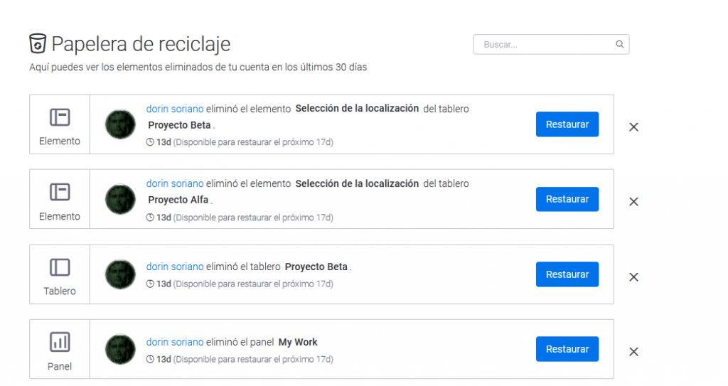 Administra más: papelera