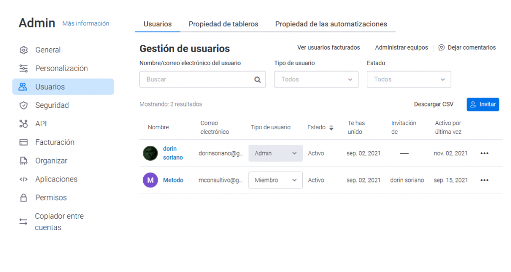 Administra más: usuarios
